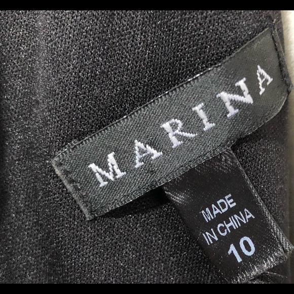 MARINA BLACK TRUMPET DRESS SEQUINS WITH TAFFETA SKIRT SIZE 10 Length Shortened - Picture 8 of 8